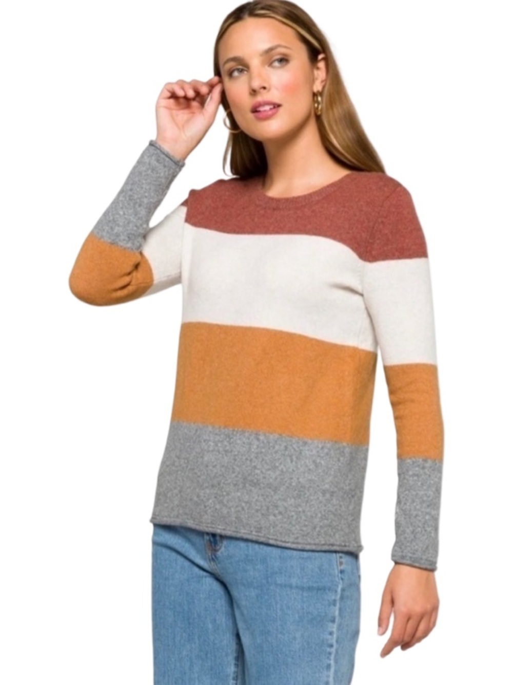 NWT Pinque Stitch Fix Gina Striped Crewneck Sweater Rust Stone Women's Large